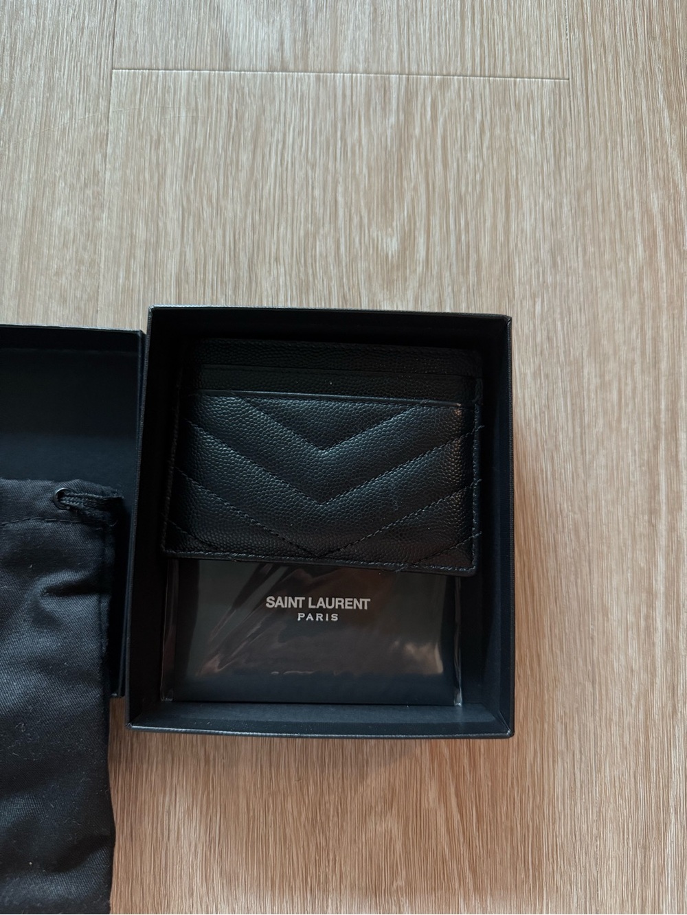 Saint Laurent Black Grained Leather Cassandre Card Case with Gold YSL Monogram - Picture 3 of 8